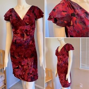 LAUREN RALPH LAUREN-
 Flutter Sleeve Ruched Floral-Print Stretchy Dress-Sz 10P